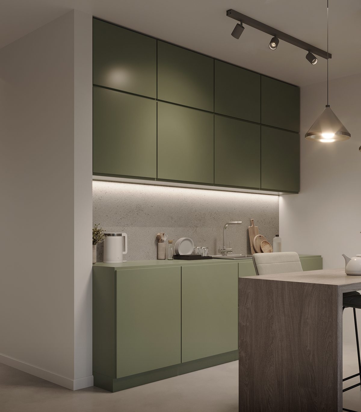 Küchenzeile mit Tresen in einem Apartment